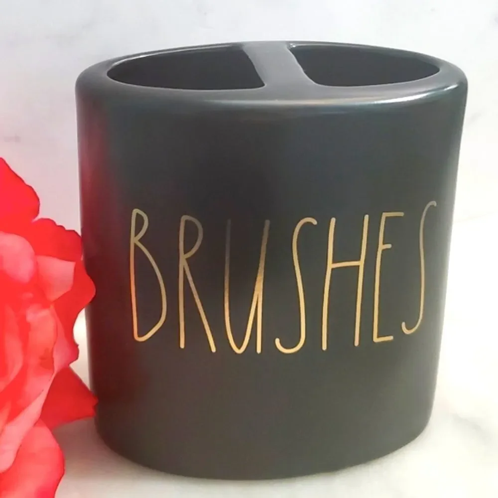 Rae Dunn Black and Gold Brushes Organizer